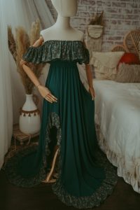 Teal Floral Ruffle Boho Gown with Ruffle Trim